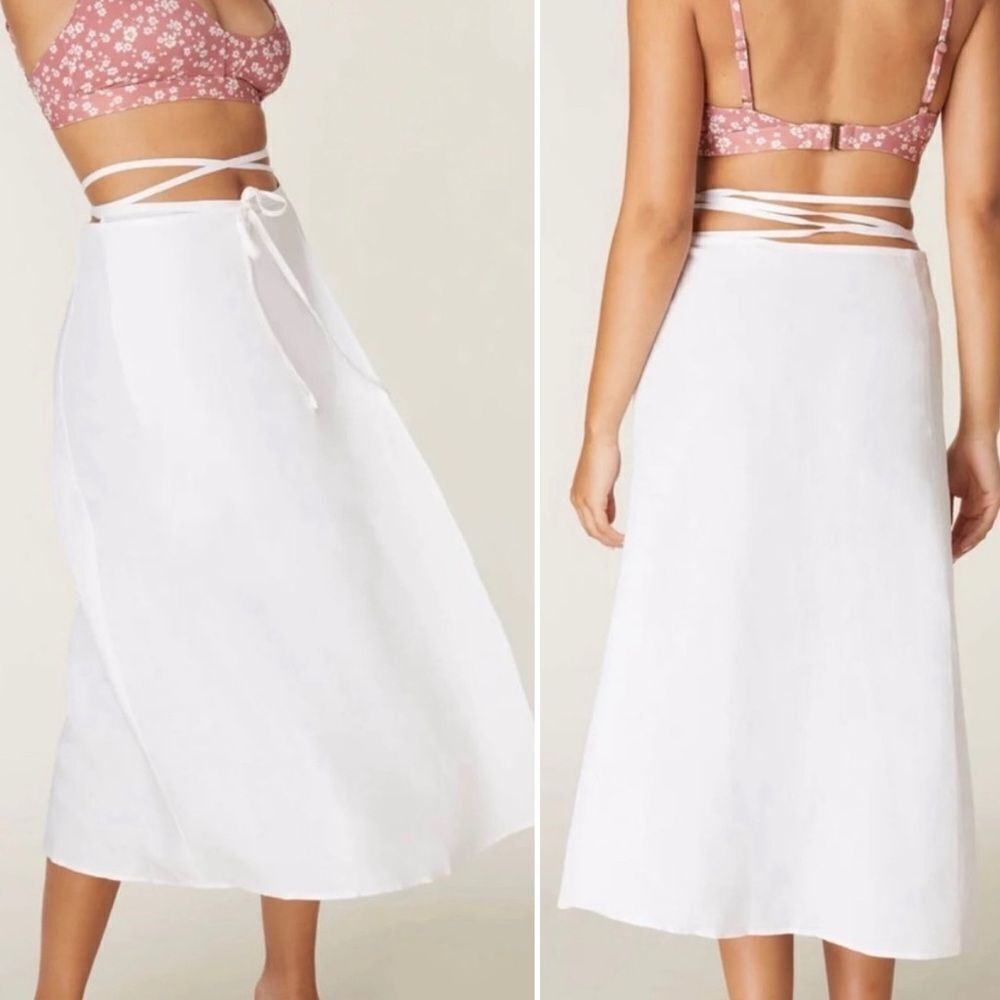 Andie Tavira Coconut White Wrap Maxi Linen Blend Coverup Skirt Sz L/XL NWT
